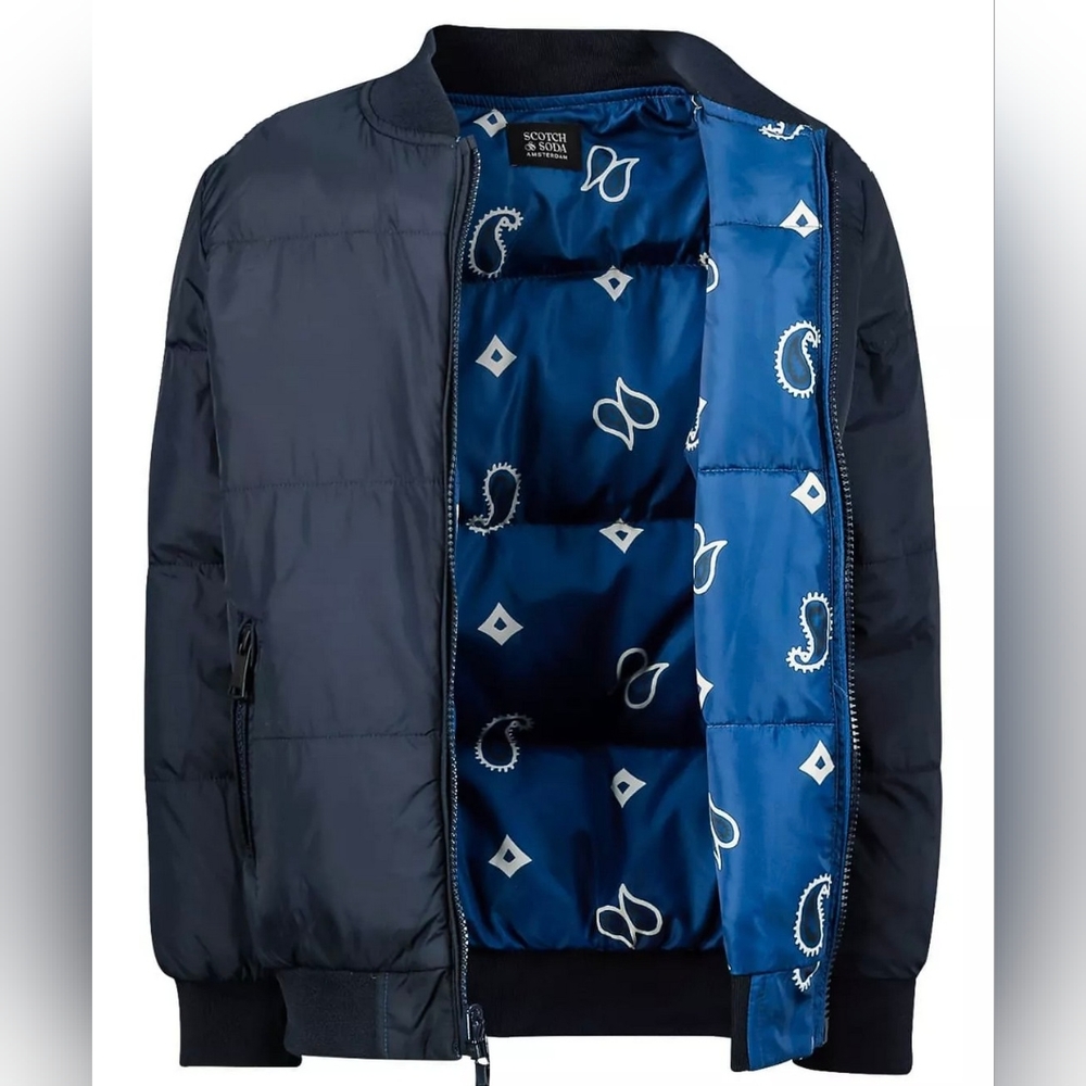 Scotch & Soda reversible blue paisley bomber- style coat